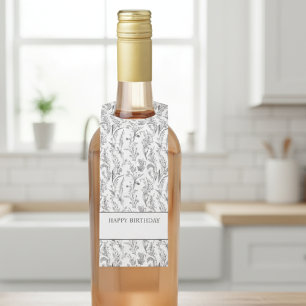 Black White Toile Floral Gift Bottle Tag