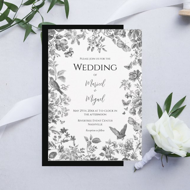 Black & White Toile Vintage Wedding Invitation (Creator Uploaded)
