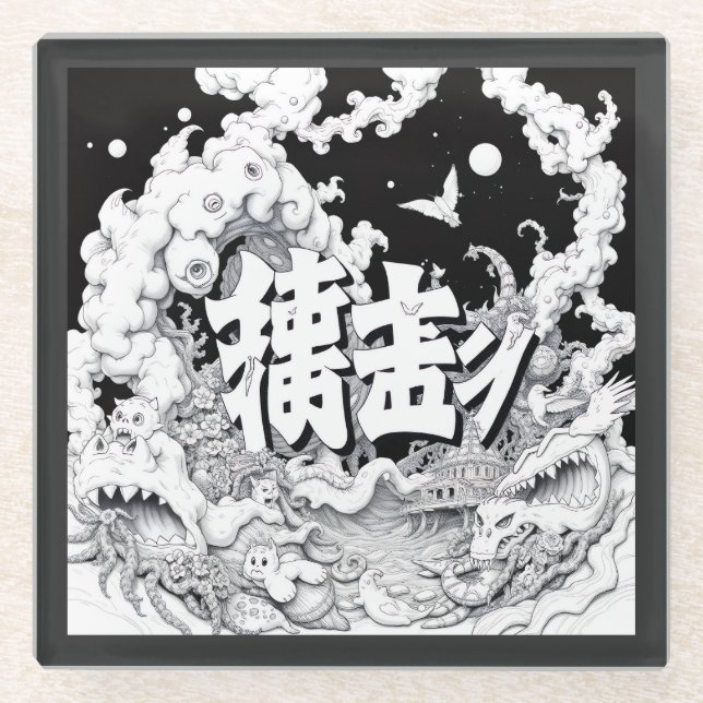 Black & White Tokyo Glass Coaster (Front)