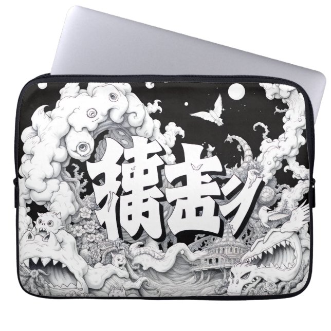 Black & White Tokyo Laptop Sleeve (Front)