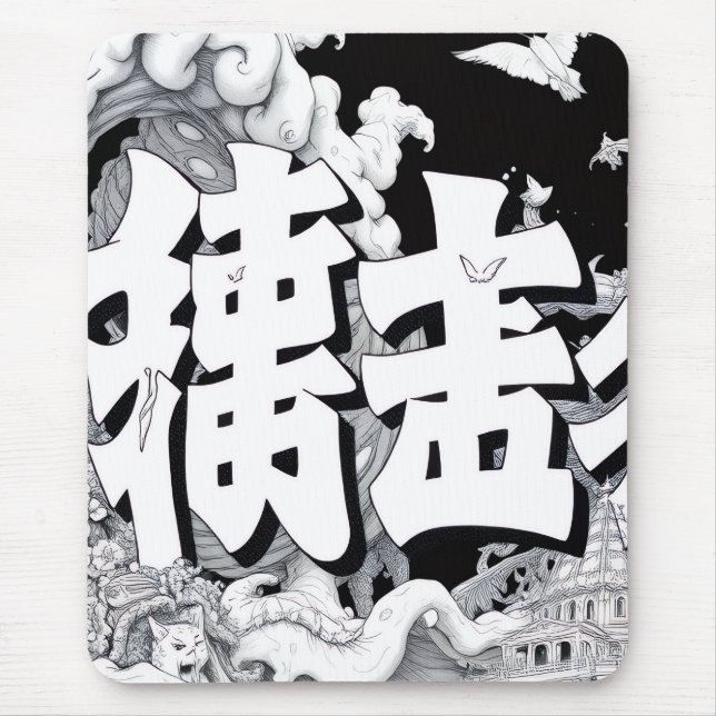 Black & White Tokyo Mouse Mat (Front)