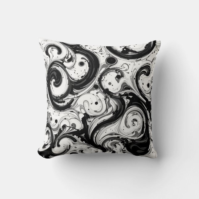 Black & white-toned swirly cushion (Front)