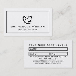 Black & White Tooth Logo, Dentist Appointment Business Card