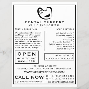 Black & White Tooth Logo Dentistry, Dentist Advert Flyer