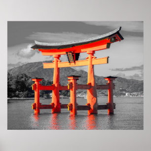 Black White Torii Gate Padoga Japan Picture Poster