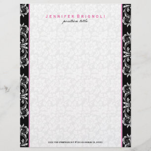 Black White Touch Of Pink Floral Damasks Letterhead Design