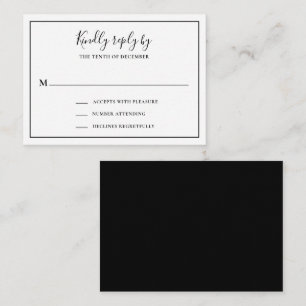 Black White Traditional Wedding Mini RSVP Card