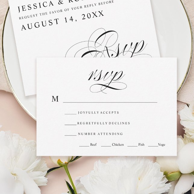 Black & White Traditional Wedding RSVP Card (Creator Uploaded)