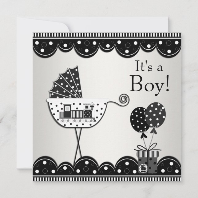 Black White Train Baby Boy Shower Invitations (Front)