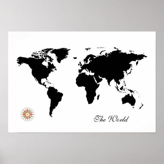 black&white travel world_map poster (Front)