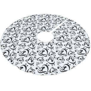 Black White Treble Bass Clef Heart Music Christmas Brushed Polyester Tree Skirt