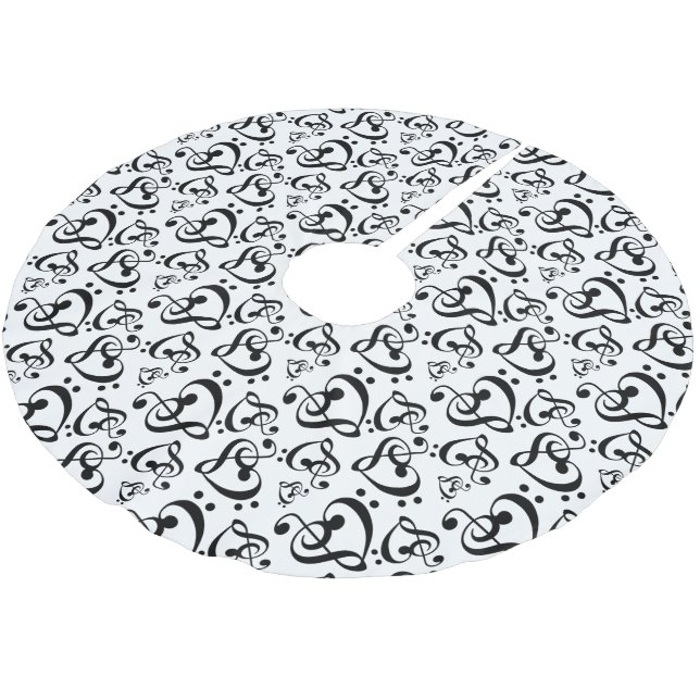 Black White Treble Bass Clef Heart Music Christmas Brushed Polyester Tree Skirt (Angled)