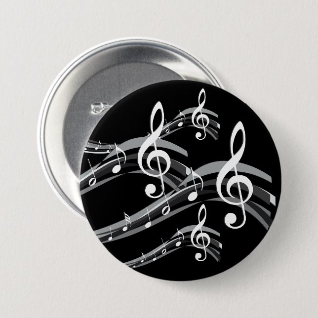 Black & White Treble Clef 7.5 Cm Round Badge (Front & Back)