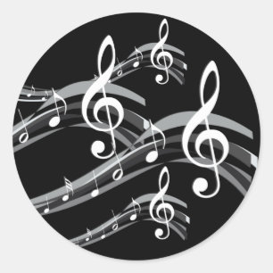 Black & White Treble Clef Classic Round Sticker