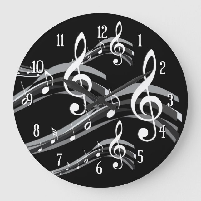 Black & White Treble Clef Large Clock (Front)