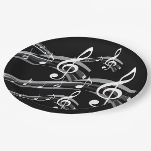 Black & White Treble Clef Paper Plate