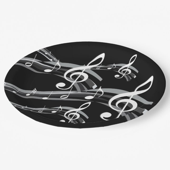 Black & White Treble Clef Paper Plate (Angled)
