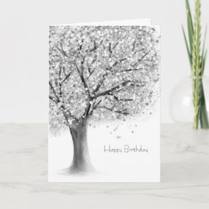 black white tree abstract birthday card