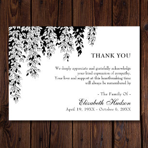 Black White Tree Branch Bereavement Funeral Thank You Card