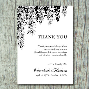 Black White Tree Branch Bereavement Funeral Thank You Card