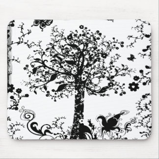 Black & White Tree Butterfly Silhouette Mouse Mat