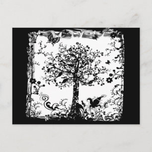Black & White Tree Butterfly Silhouette Postcard
