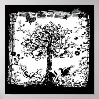 Black & White Tree Butterfly Silhouette Poster