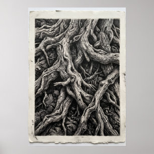 Black & White Tree Roots Artwork Poster