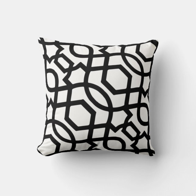 Black & White Trellis Print Throw Pillow (Front)