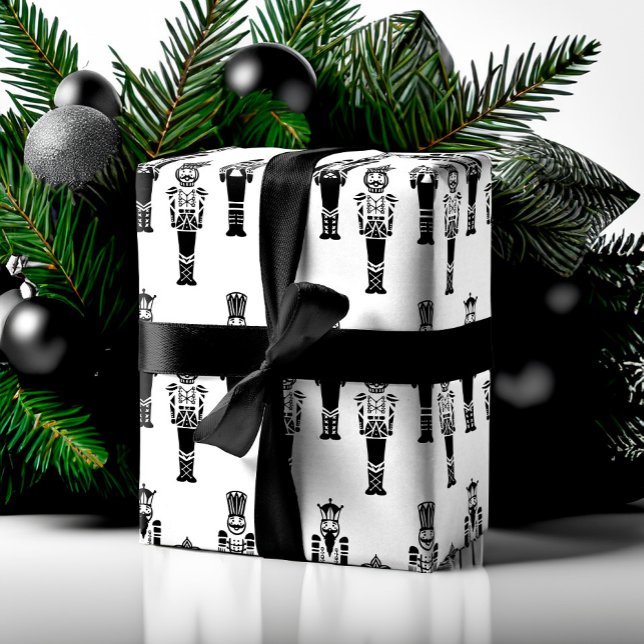 Black & White Trendy Abstract Nutcracker Pattern Wrapping Paper (Black & White Trendy Abstract Nutcracker Pattern Wrapping Paper)