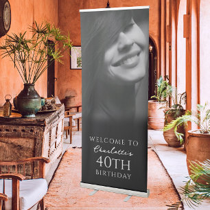 Black White Trendy Birthday Party Photo Welcome Retractable Banner
