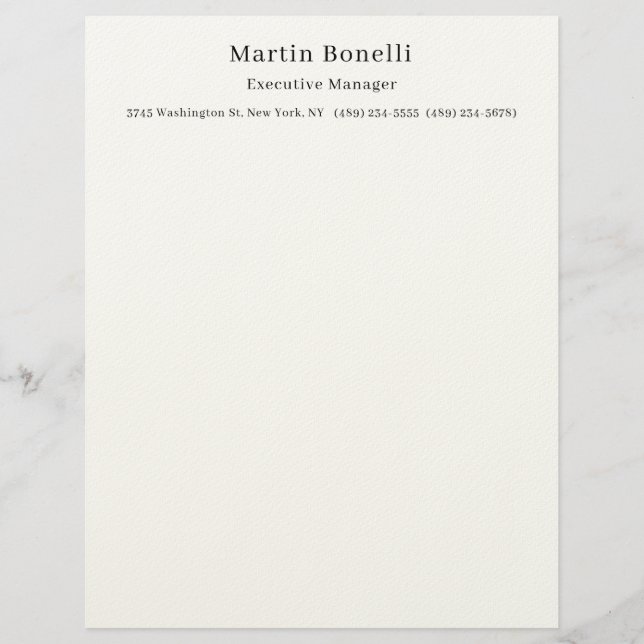 Black & White Trendy Minimal Plain Simple Custom Letterhead (Front)