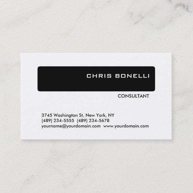 Black White Trendy Modern Consultant Business Card (Front)