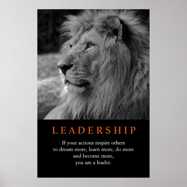 Black & White Trendy Motivational Leadership Lion Poster (Front)