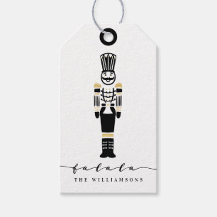 Black White Trendy Nutcracker Geometric Christmas Gift Tags