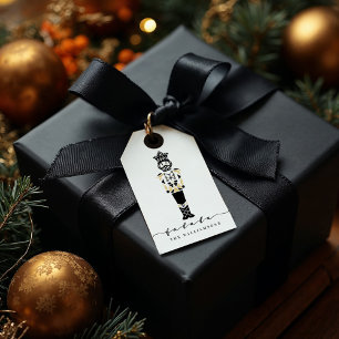 Black White Trendy Nutcracker Geometric Christmas Gift Tags