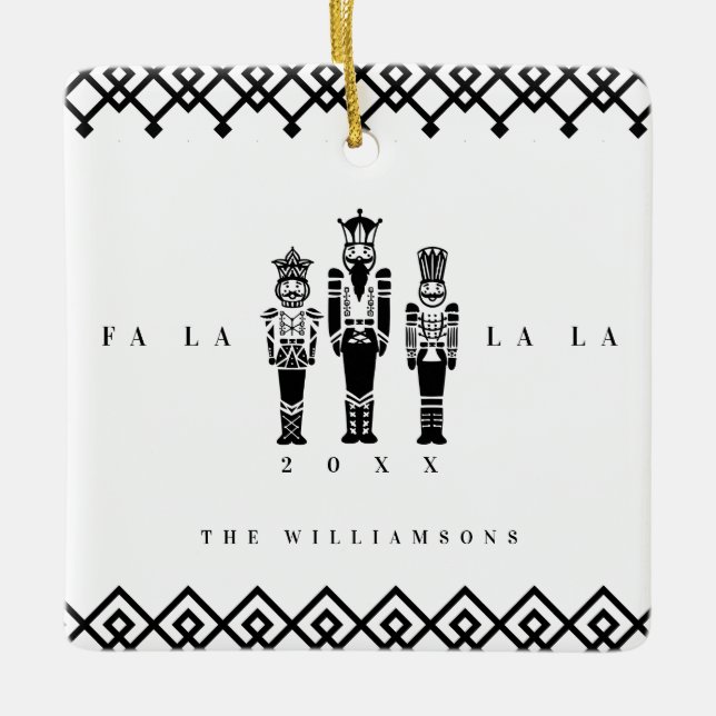 Black & White Trendy Nutcracker Photo Christmas Ceramic Ornament (Front)