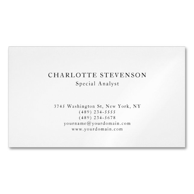Black & White Trendy Professional Plain Minimalist Magnetic Business Card (Front)