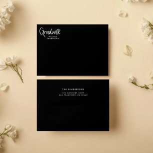 black & white trendy script graduation envelope
