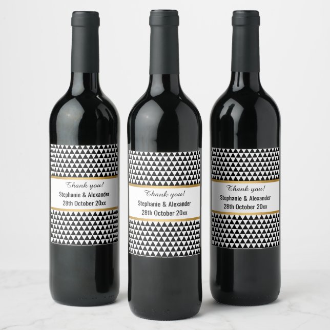BLACK WHITE TRIANGLE GEOMETRIC PATTERN CUSTOM WINE LABEL (Bottles)
