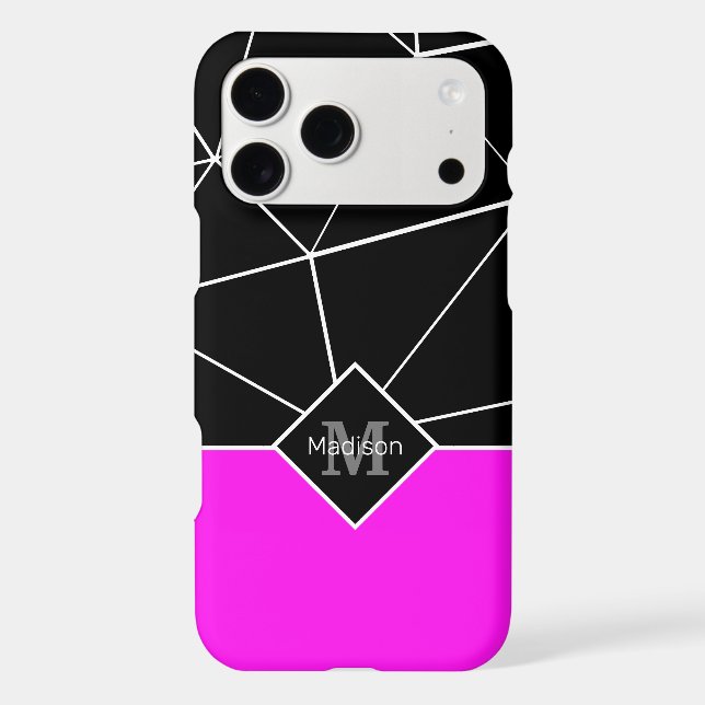 Black white triangle geometry neon pink Monogram (Back)
