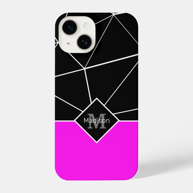 Black white triangle geometry neon pink Monogram iPhone Case (Back)