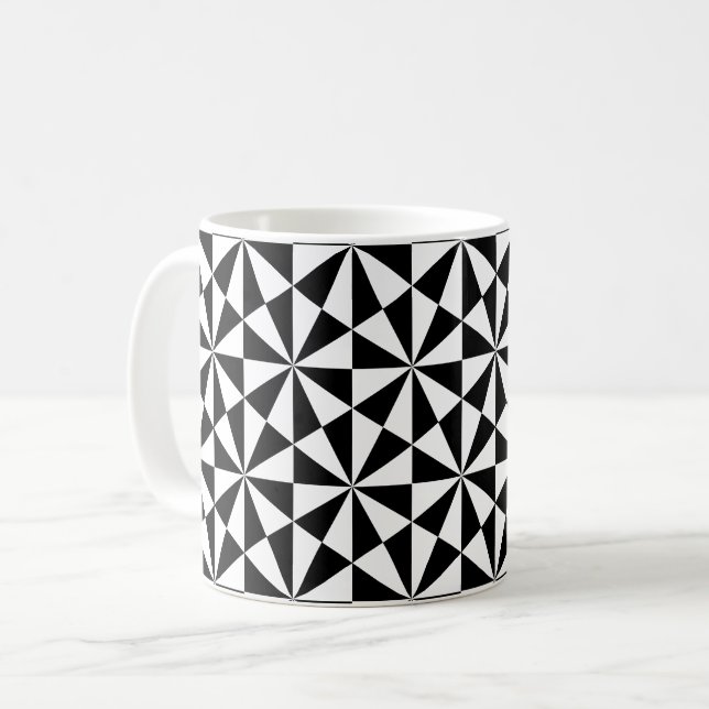Black White Triangle Square Art Deco Retro Pattern Coffee Mug (Front Left)