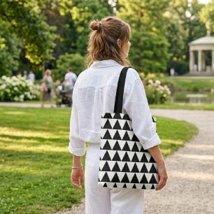 Black white triangles cool modern shopping bag 