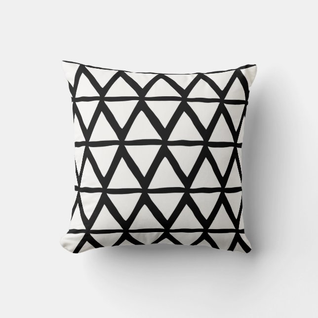 Black White Triangles Geometric Decorative Pillow (Front)