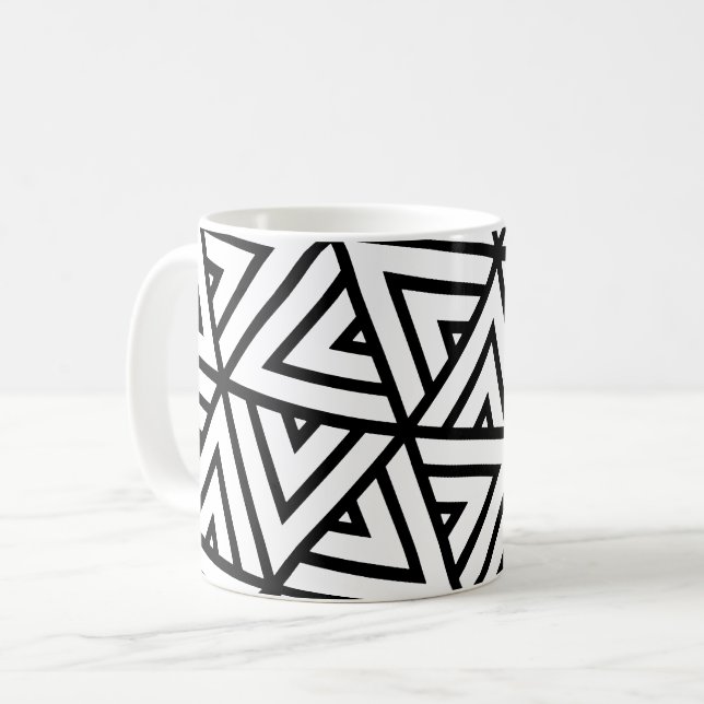 Black White Triangles Hexagons Monochrome Pattern Coffee Mug (Front Left)