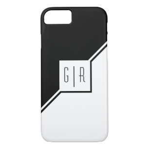 Black, white triangles, monogram modern geometric iPhone 8/7 case