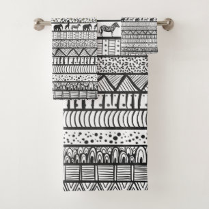 Black White Tribal African Pattern Bath Towel Set