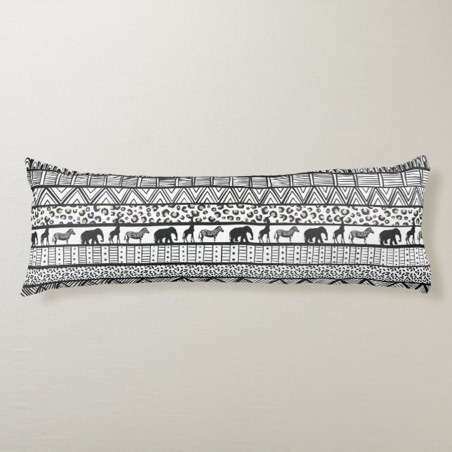 Black White Tribal African Pattern Body Cushion (Front)