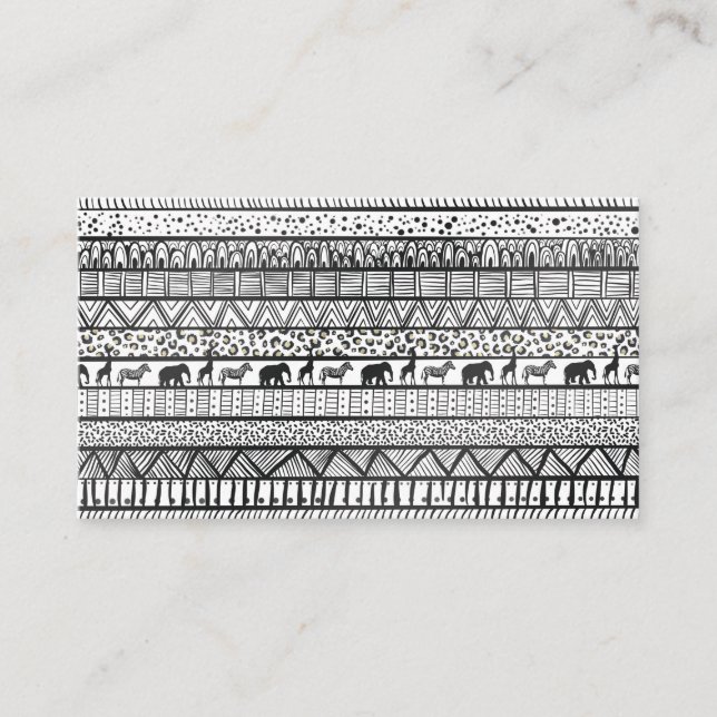 Black White Tribal African Pattern Business Card (Front)